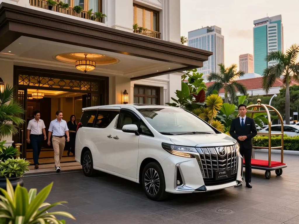 cho thuê xe Alphard cho chuyến du lịch sang trọng tại Thành phố Hồ Chí Minh với tài xế và bối cảnh khách sạn