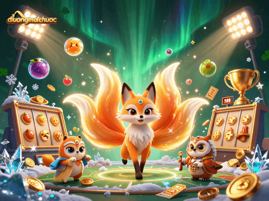Experience gaming with duongmatchuoc, showcasing vibrant slot elements and magical characters in captivating action.