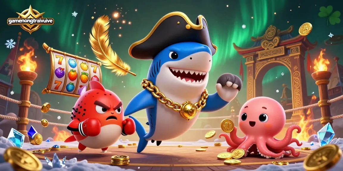 Play slots and win at gamenongtraivuive with this vibrant 3D illustration showcasing exciting casino elements.