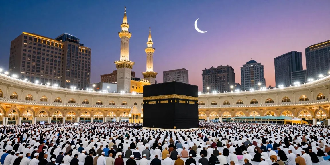 Experience the spiritual journey of umroh ramadhan with vibrant crowds at Masjidil Haram, capturing the essence of pilgrimage.