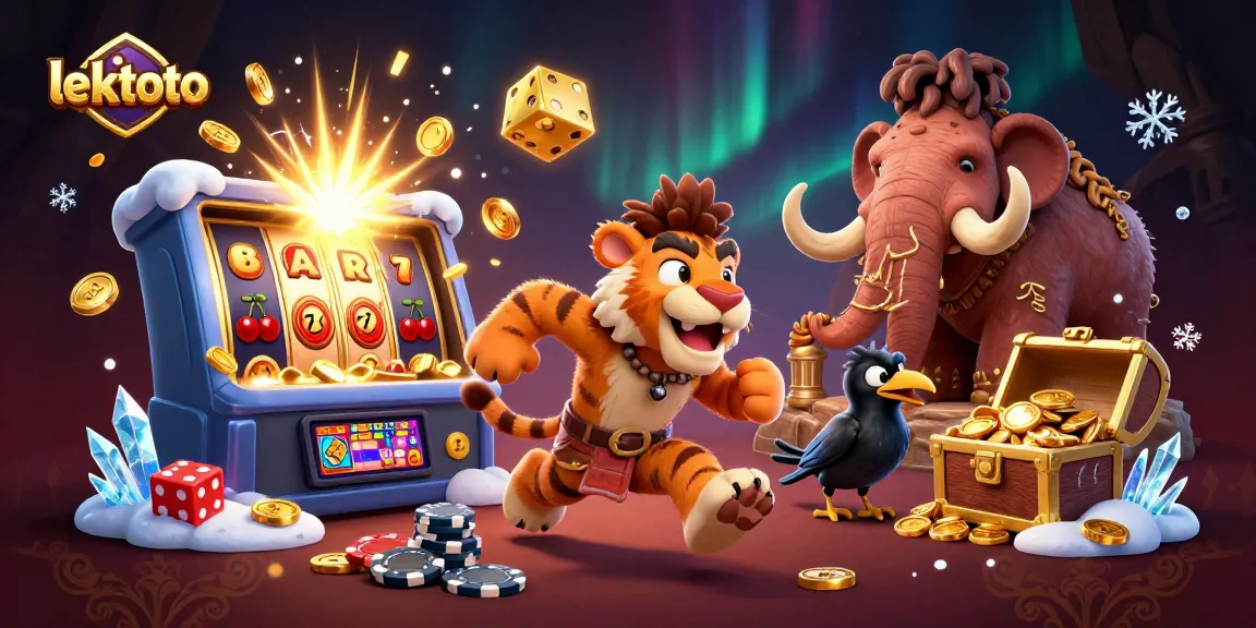 Experience thrilling wins with lektoto at a prehistoric casino featuring vibrant 3D characters.