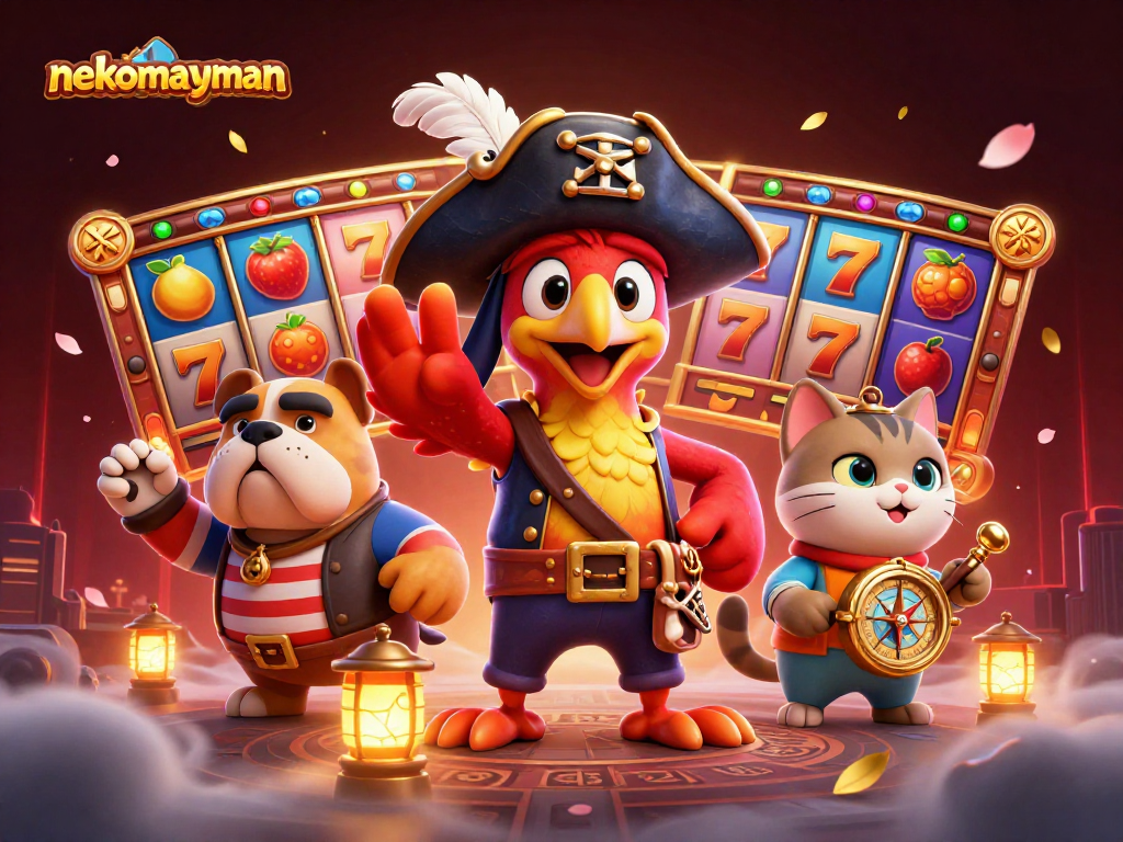 Play slot games in nekomayman with exciting jackpot counters and animated characters.