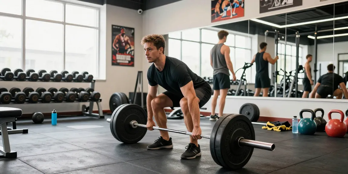 Pharmaqo Shop athlete lifting weights in a vibrant gym environment.