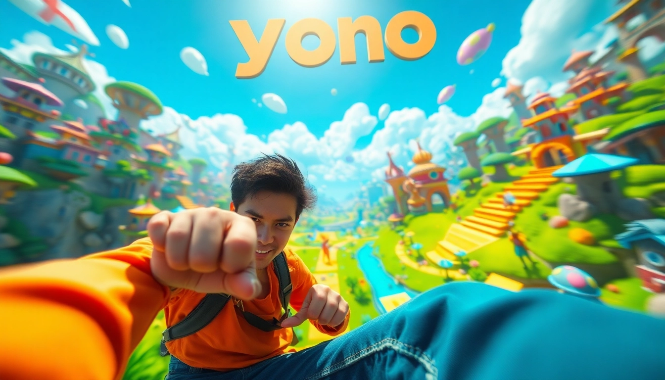 Engaged player exploring the yono game universe, featuring colorful elements and a vibrant atmosphere.