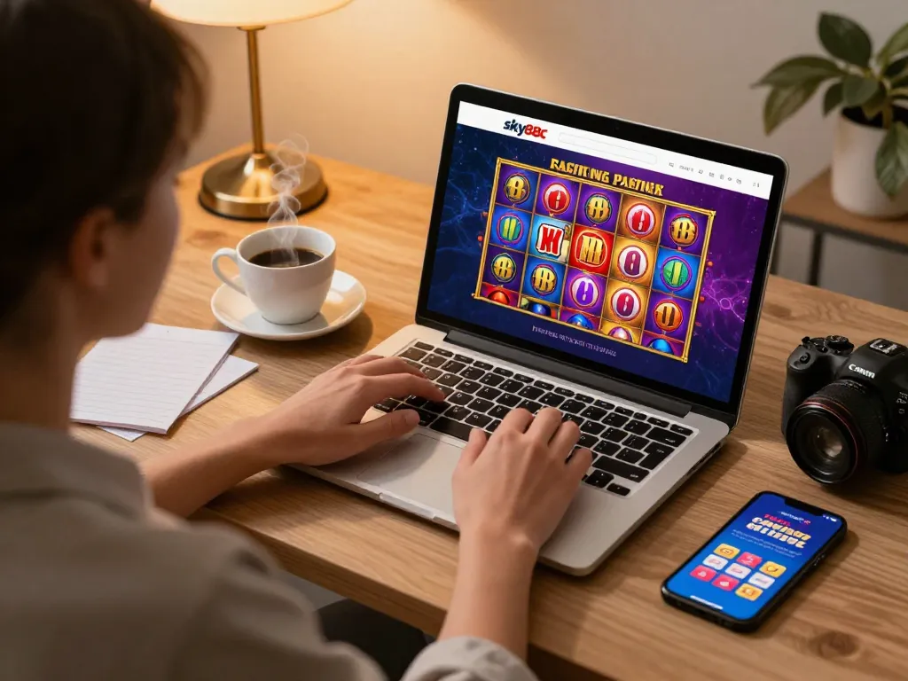 Engaging gaming moment on sky88c casino platform with colorful slot game on screen