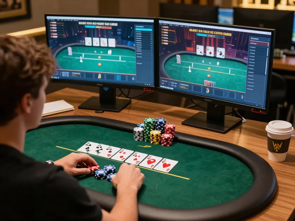 Player strategizing in a focused poker game on XN88's online platform, showcasing dynamic gameplay
