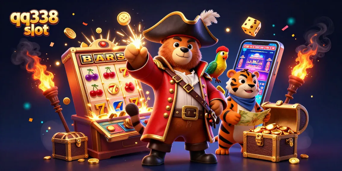 Experience the excitement of qq338 slot with a pirate adventure, vibrant casino elements, and dynamic visuals.