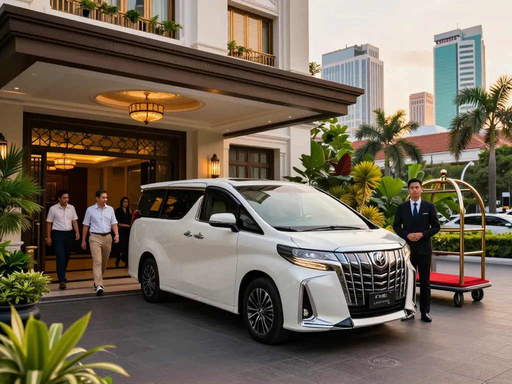 cho thuê xe Alphard cho chuyến du lịch sang trọng tại Thành phố Hồ Chí Minh với tài xế và bối cảnh khách sạn