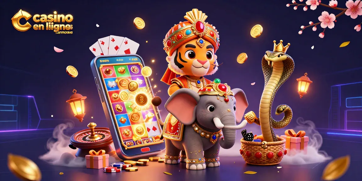Profitez des meilleurs bonus de casino en ligne avec des illustrations colorées sur un fond indigo.