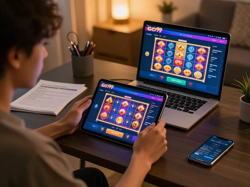 Play exciting games on Go99 mobile app with a vibrant gaming setup