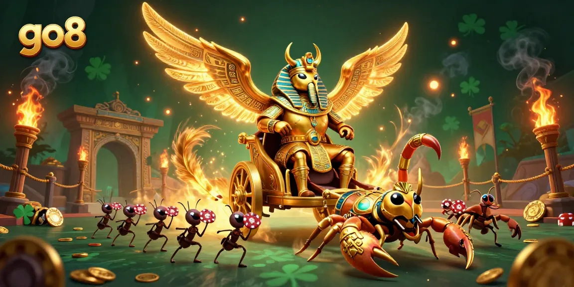 Engage in thrilling adventures at go8 with a vibrant 3D scene of exciting casino elements and lively characters.
