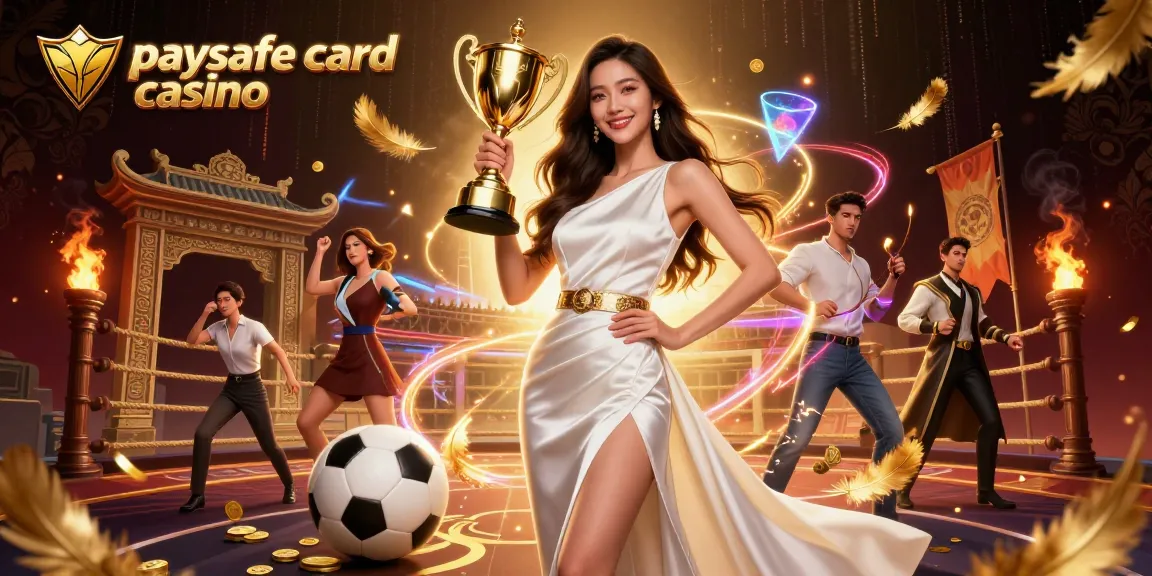 Erleben Sie die Aufregung des Paysafe Card Casinos in einer lebendigen 3D-Illustration mit Sportelementen.