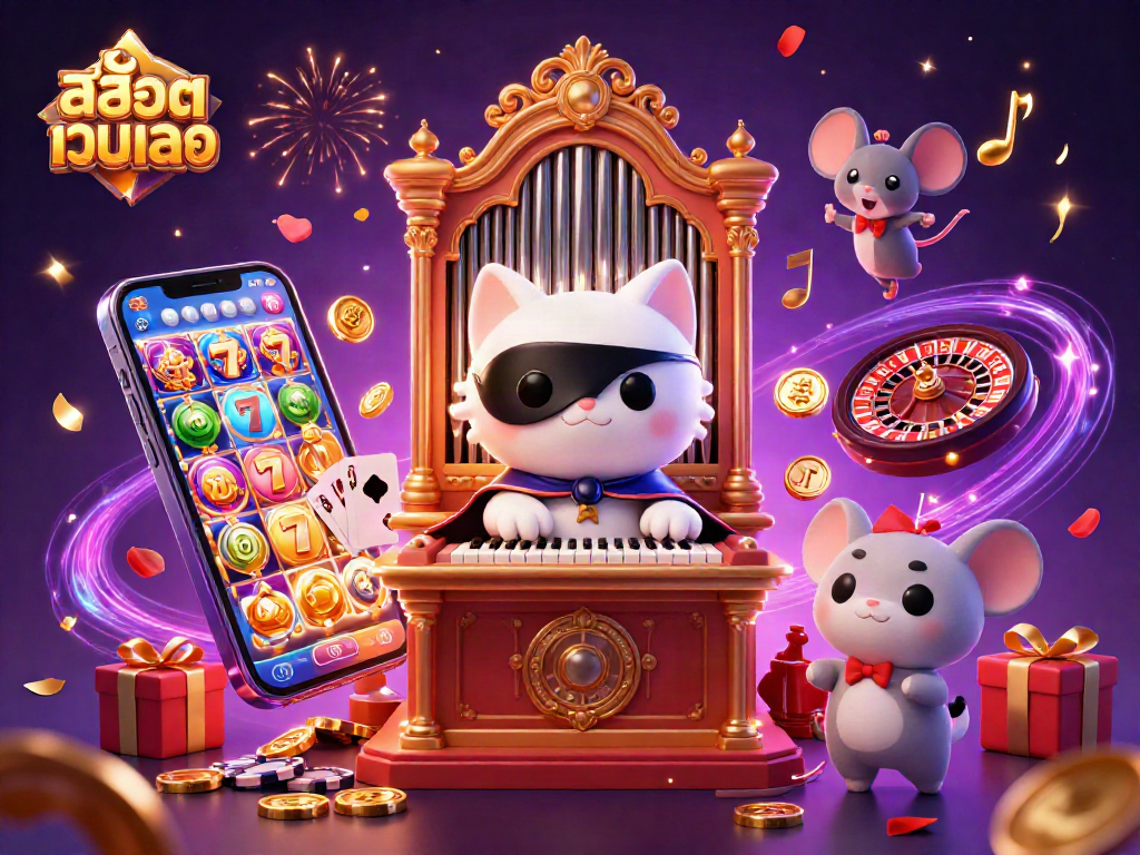Engage with สล็อตเว็บตรง and experience a vivid 3D casino scene with cartoon characters and dynamic gaming elements.