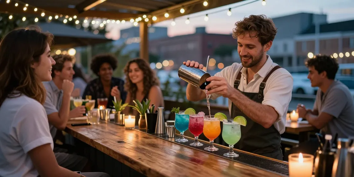 Best chuflay cocktail near me served at a vibrant outdoor bar with friends.