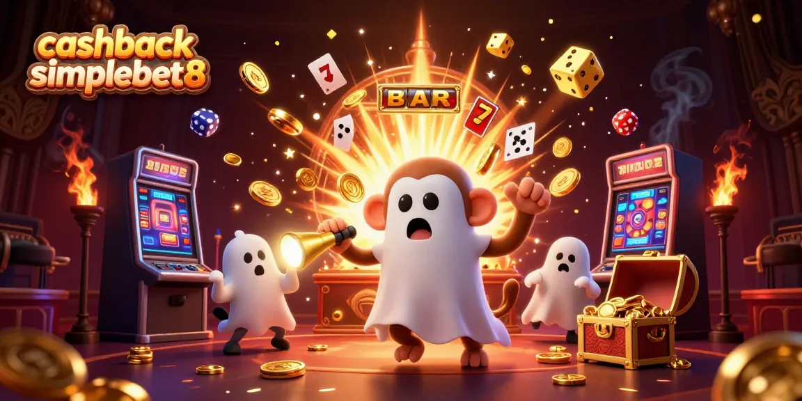 Experience the thrill of cashback simplebet8 with an engaging scene of a playful monkey and a curious puppy in a lively casino.