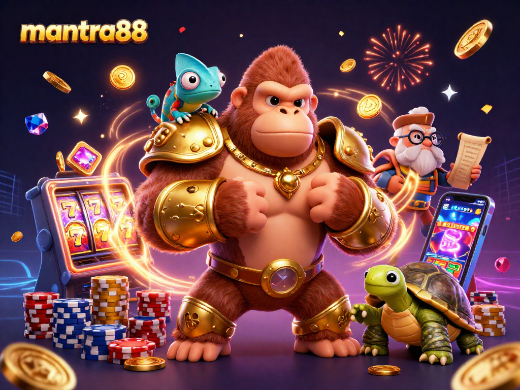 Experience the thrilling action of mantra88 as a gorilla king leads a vibrant casino adventure.