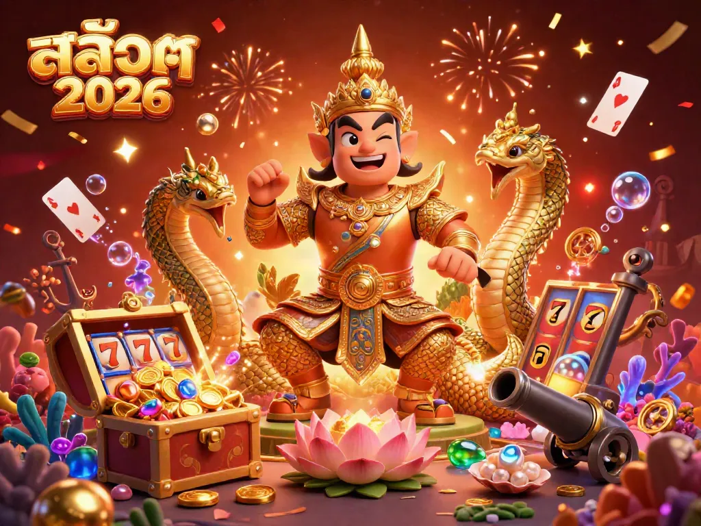 Experience the excitement of สล็อต 2026 with a thrilling 3D scene featuring vibrant characters and dynamic casino elements.