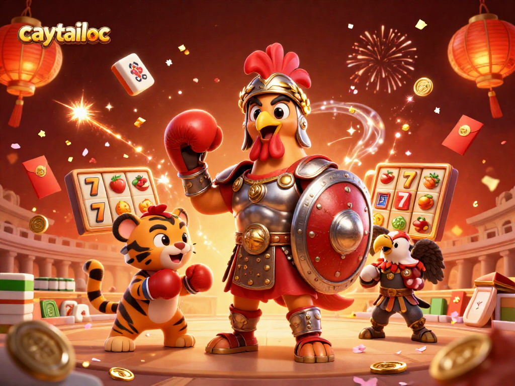 Experience engaging gameplay with caytailoc's thrilling jackpot features, slot reels, and vibrant characters.