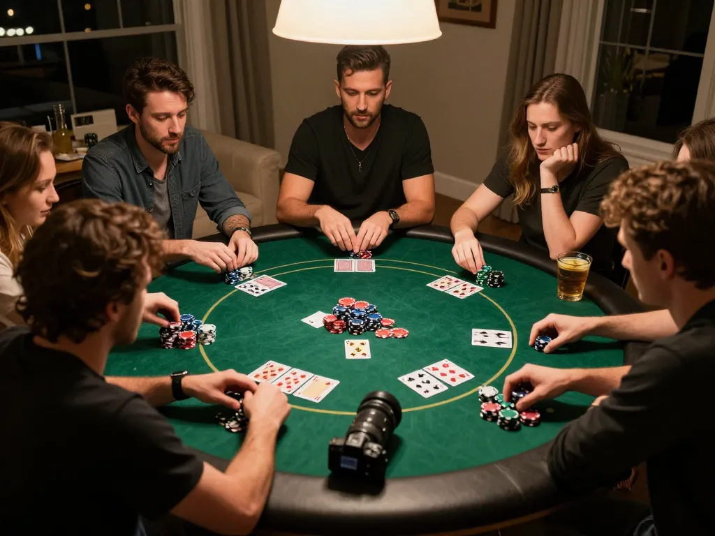 Players enjoying a Texas Hold'em game at home on 888top com, revealing poker strategy and excitement.