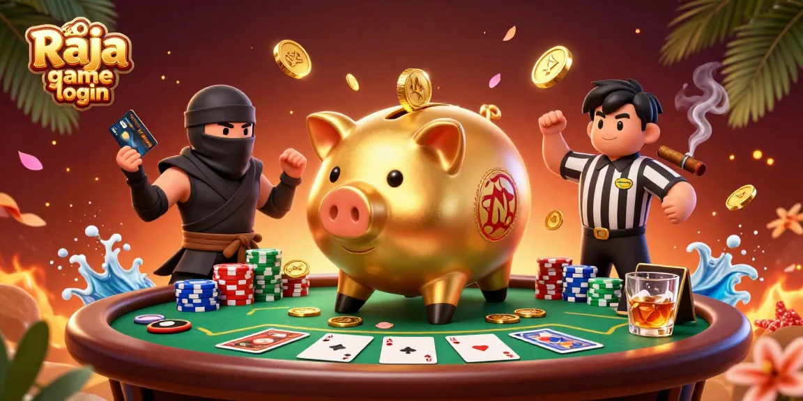Engage in the exciting Raja game login with a vivid depiction of dynamic characters capturing the thrill of high-stakes gambling.