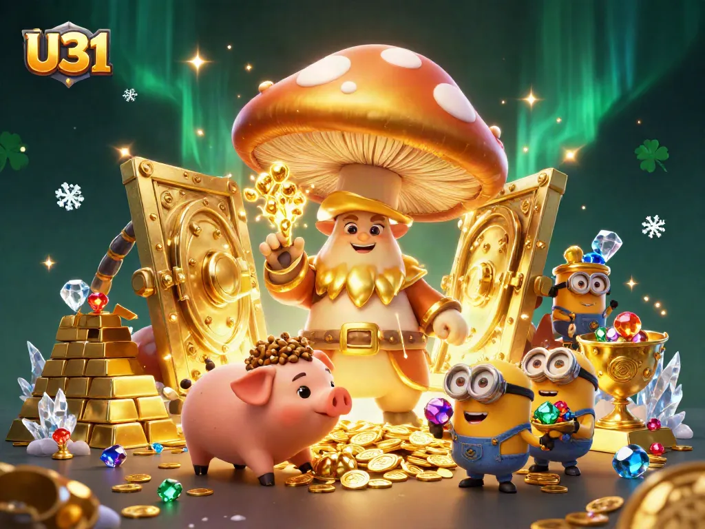 Engage in thrilling U31 gameplay with golden wizard, truffle pig, and vibrant treasure.