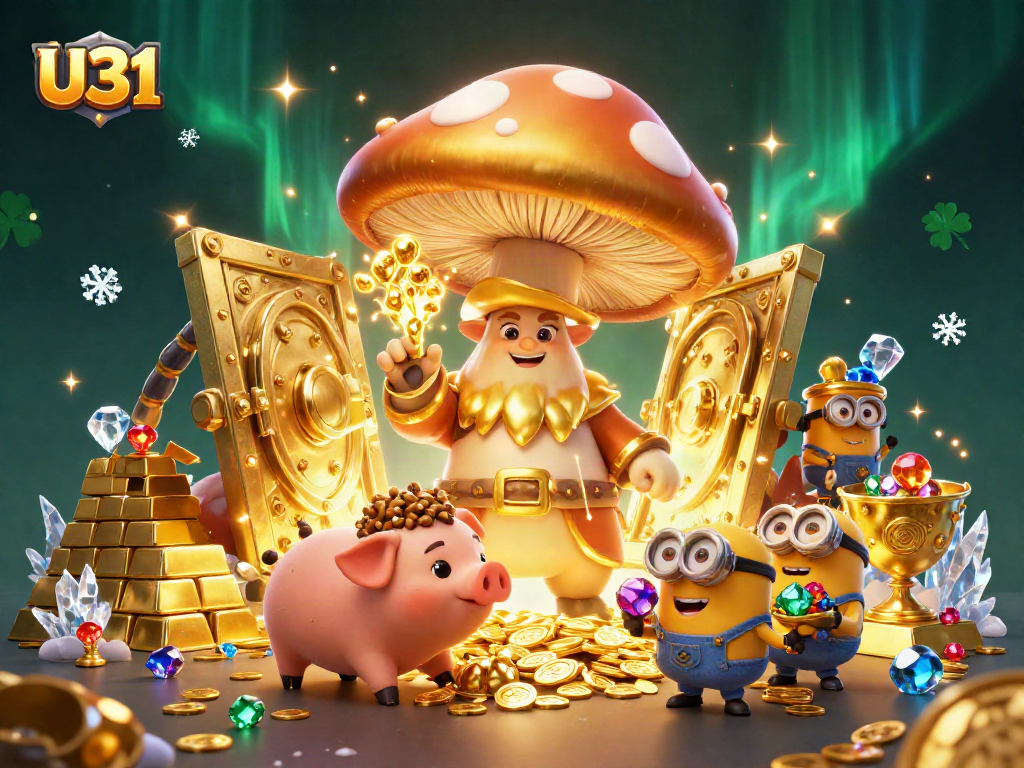 Engage in thrilling U31 gameplay with golden wizard, truffle pig, and vibrant treasure.