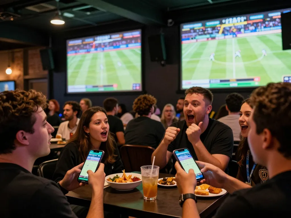 Fans enjoying live sports while placing bets on the vaobet app in a vibrant atmosphere.