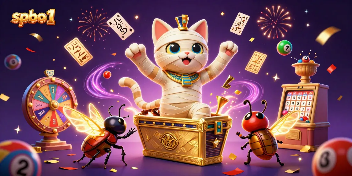 Engage with the vibrant world of spbo 1, featuring an Egyptian mummy cat and dynamic lottery elements.