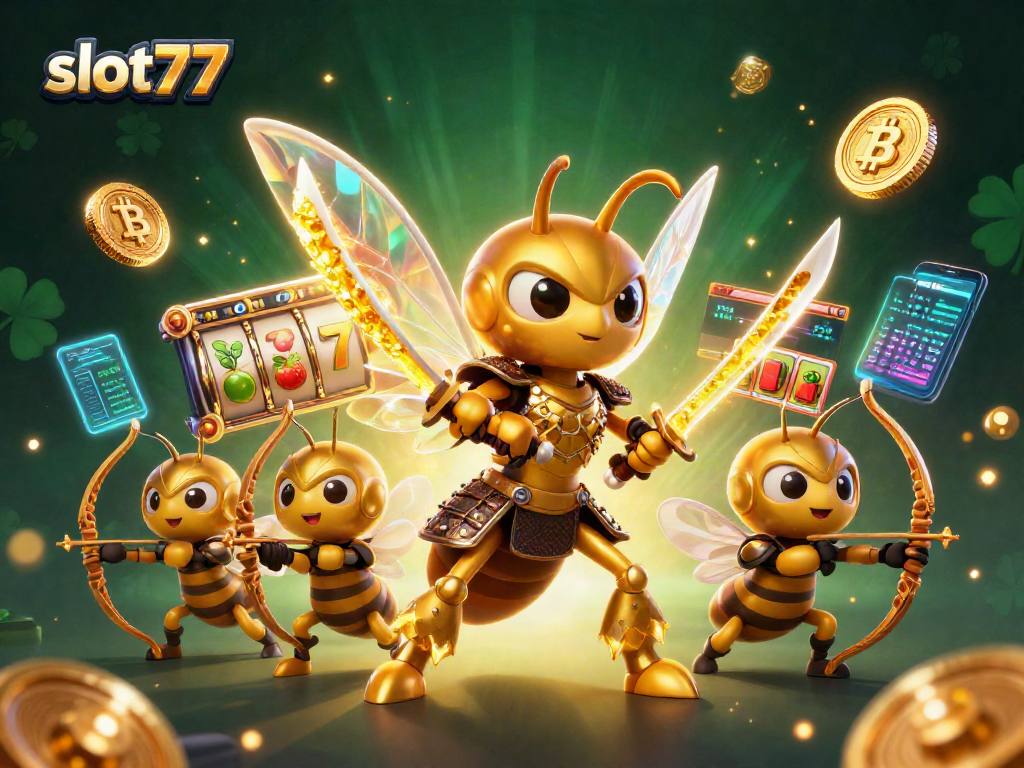 Putar slot777 dengan mesin slot penuh warna dan jackpot besar mengelilinginya.