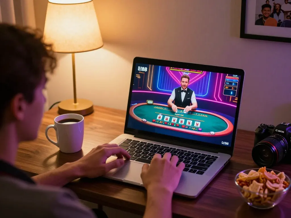 Player enjoying online baccarat gaming at lc88 with vibrant atmosphere and live dealer interaction.
