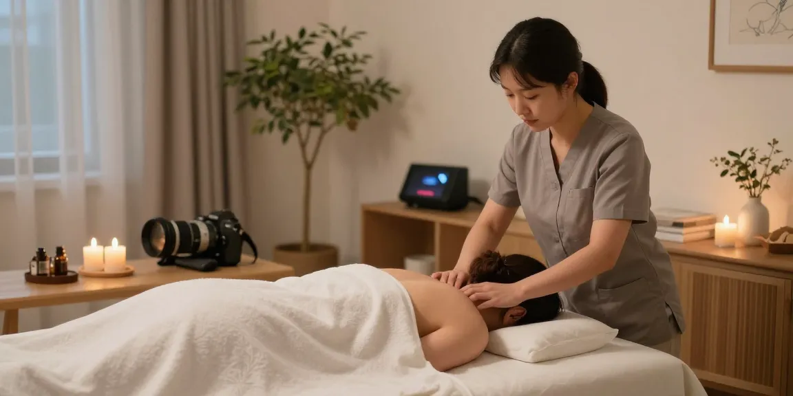 수원출장마사지 세션을 제공하는 치료사가 편안한 마사지 테이블에서 클라이언트를 돌보고 있는 모습