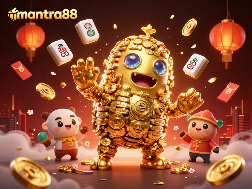 Experience thrilling wins at mantra88 with a dynamic scene of gold golems, lanterns, and winning symbols.