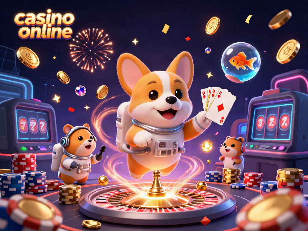 Experience thrilling fun at the casino online with our vibrant 3D scene featuring a playful astronaut corgi.