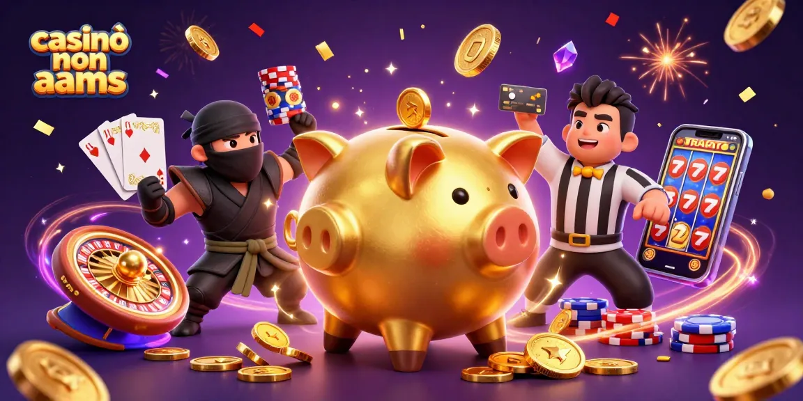 Esplora i casinò non AAMS con un sumo dorato che rilascia monete d’oro e un ninja in azione.
