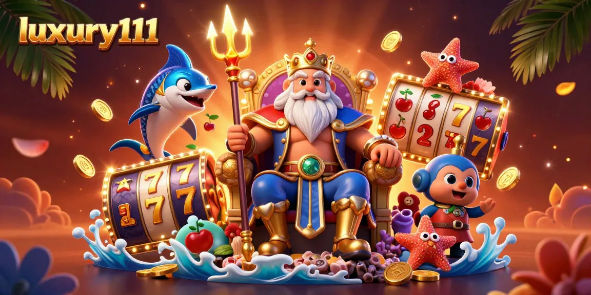 Menangkan permainan slot di luxury111 dengan raja laut dan slot berkilauan di sekitarnya.