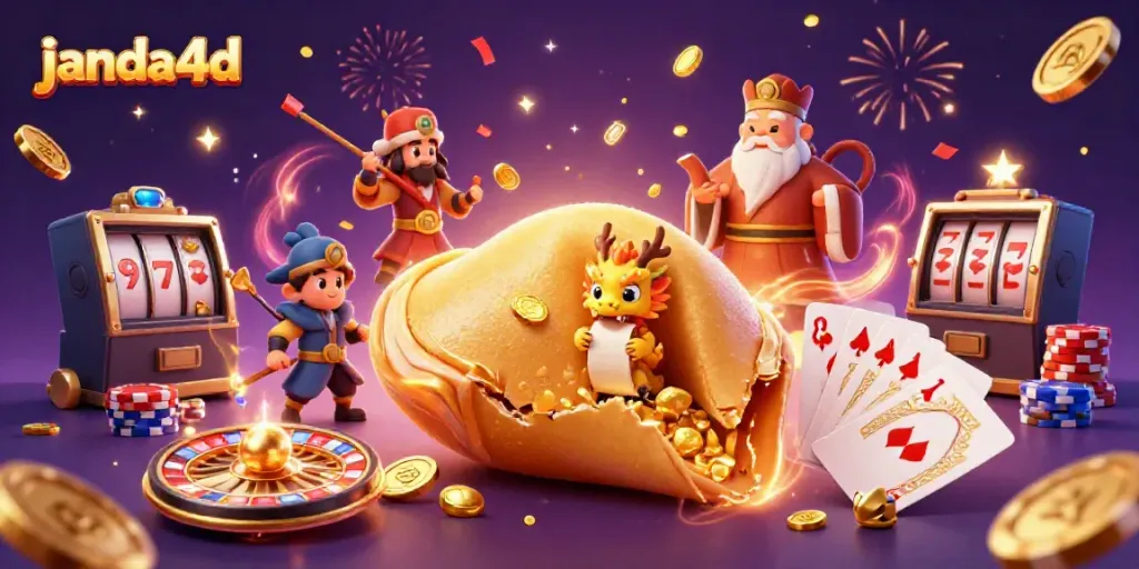 Permainan slot online janda4d dengan karakter menarik dan elemen keberuntungan yang menonjol.