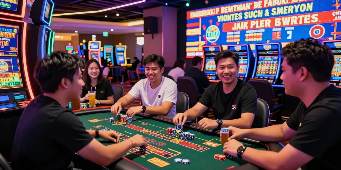 Excited group playing slot gacor games in a vibrant casino atmosphere.
