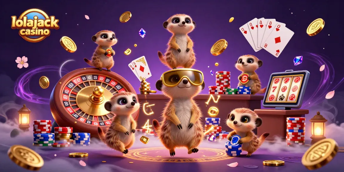 Experience thrilling gameplay at lolajack casino with engaging meerkat characters managing a vibrant casino.