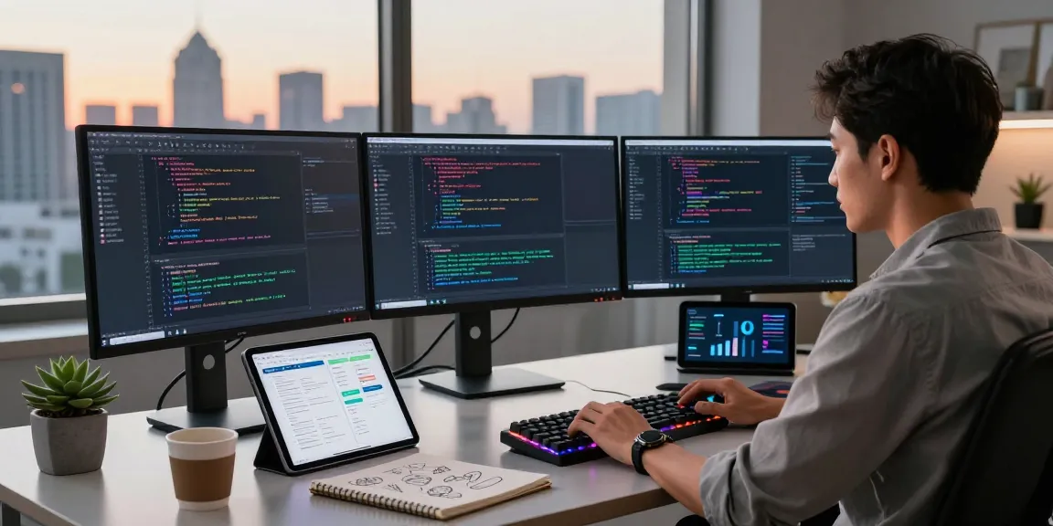 Dynamic workspace showcasing coding activities with vibrant screens, reflecting the 纸飞机中文版官网 tech environment.