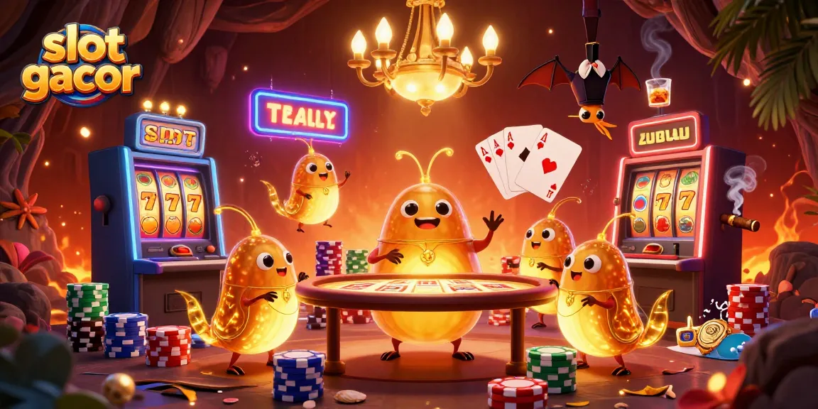 Experience the thrill of slot gacor as glowing worms illuminate a vibrant cave casino scene.