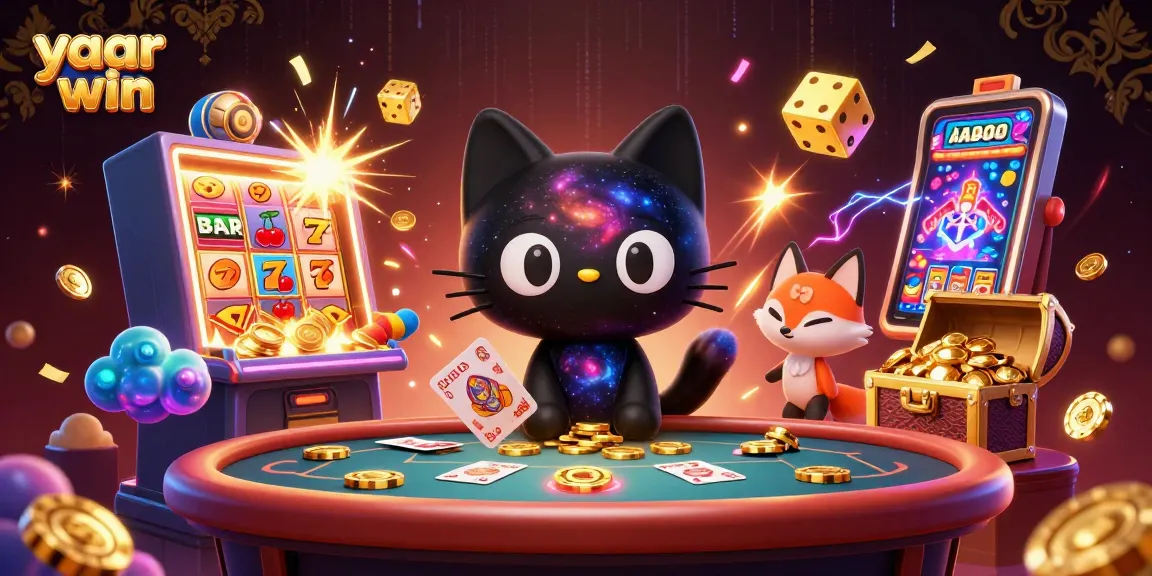 Experience yaar win with a casino-themed cosmic adventure featuring a black hole cat and colorful fox.