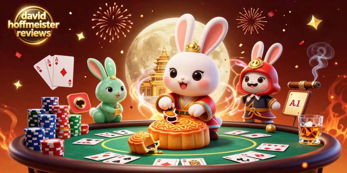 Engaging scene of magical moon rabbits celebrating david hoffmeister reviews with poker chips and festive elements