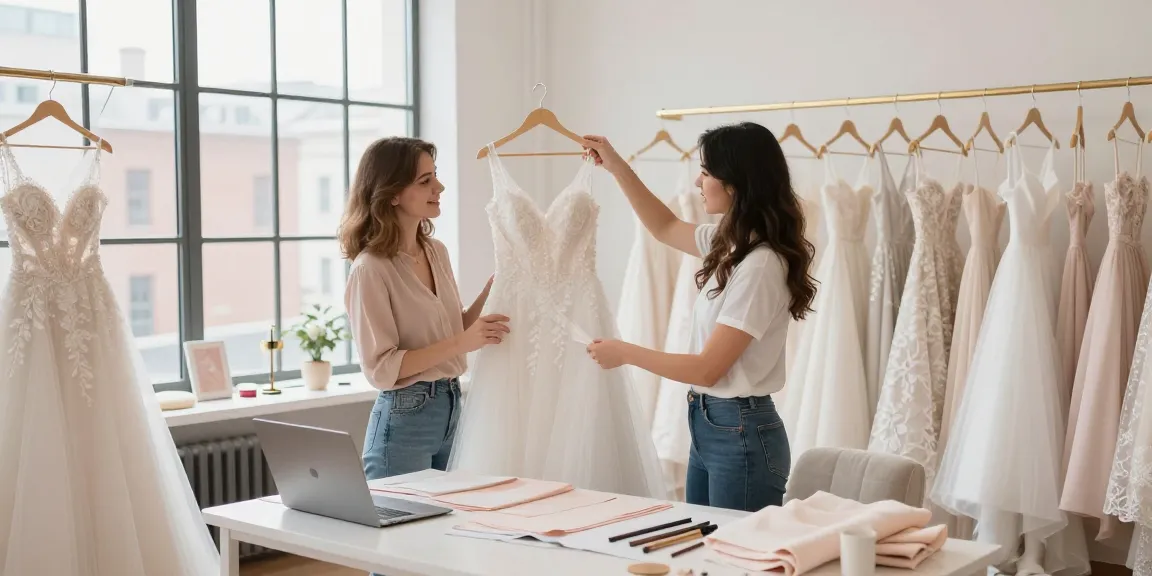 Consulenza di bridal styling mentre una sposa sceglie l'abito perfetto