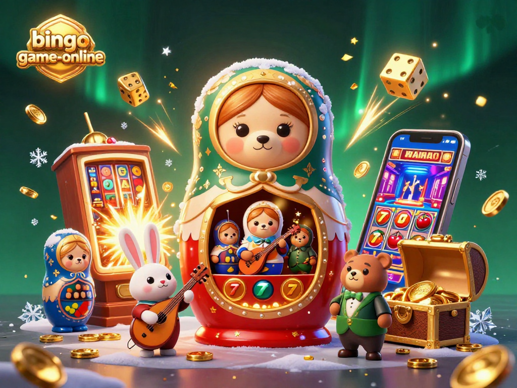 Experience jackpot thrills with bingo-game-online's vibrant 3D illustration showcasing festive casino characters.