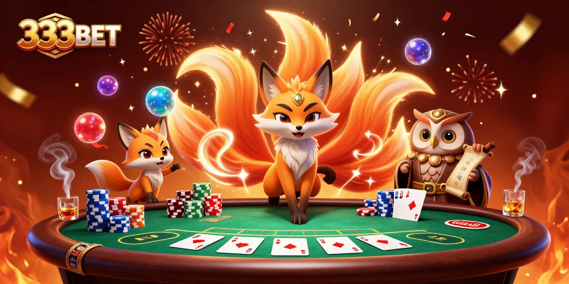 Engage in thrilling gaming experiences at 333BET with vibrant characters and casino elements.