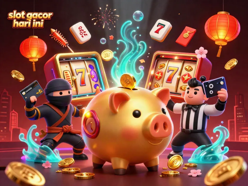 Slot gacor hari ini dengan grafis menarik dan karakter lucu di atmosfer kasino.