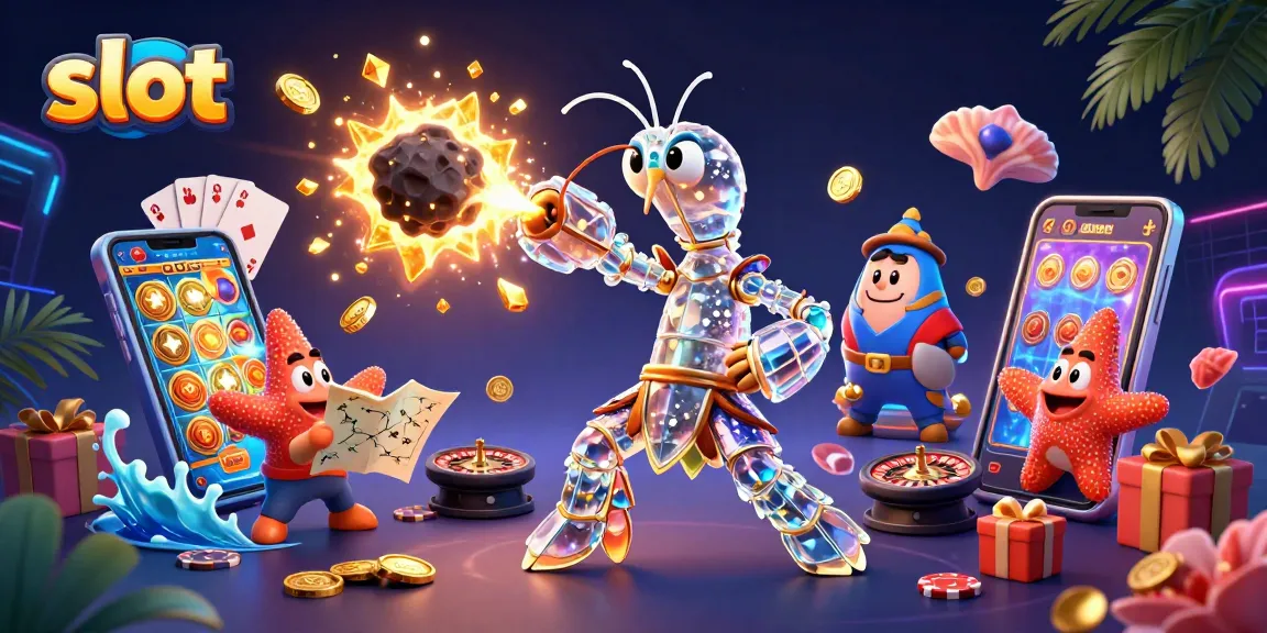 Slot dengan permainan menggiurkan dikelilingi karakter unik dan elemen kasino.