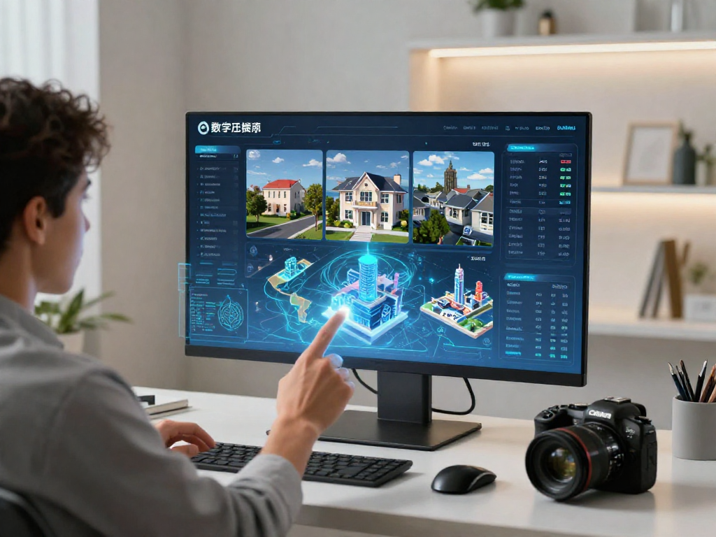 Engaging scene of rokok88 virtual property investment interface showcasing futuristic technology and interactive 3D models.