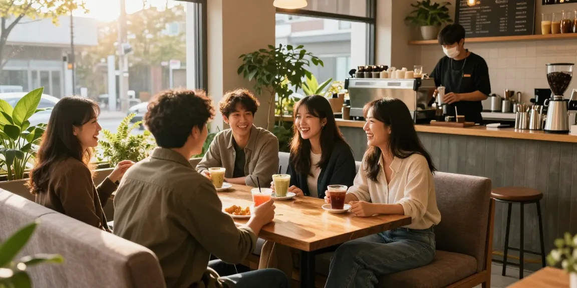강남쩜오 멀리건에서 편안하게 친구들과 이야기를 나누는 모습