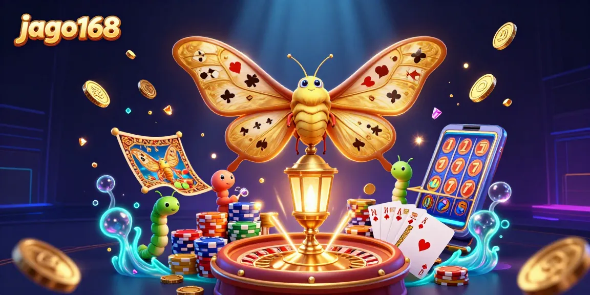 Experience jago168's thrilling gameplay with golden coins and vibrant casino elements in this stunning illustration.